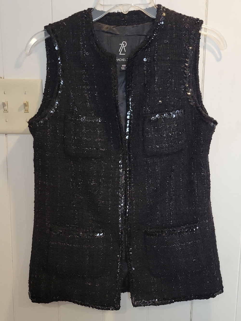 RACHEL Rachel Zoe Black Sequin Bouclé Sleeveless Vest